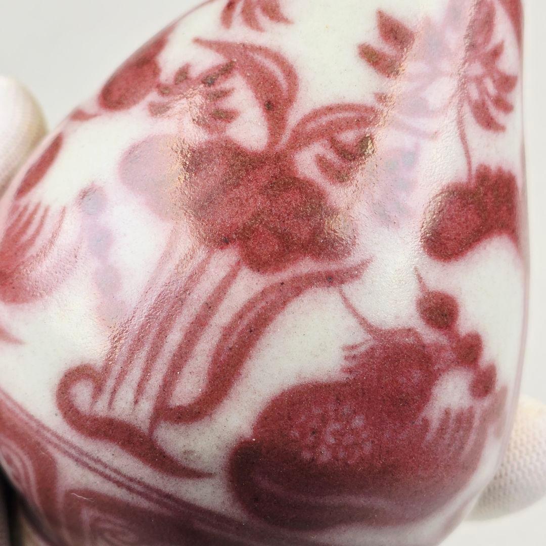 舶来品 中国古磁 返緑 釉裏紅 手絵鴛鴦戯水図 玉壺