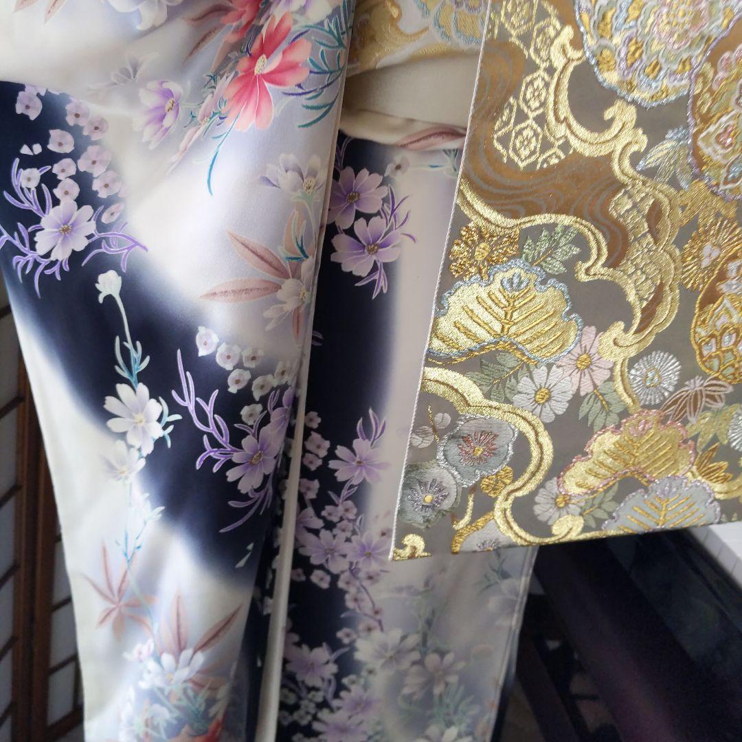 378 シンデレラみたいな ふんわり 優しいお花柄 正絹振り袖7点フル