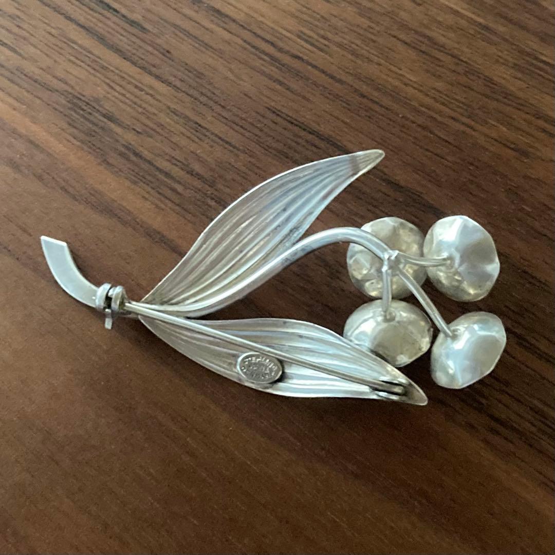 ヴィンテージ＊ブローチ ボタニカル フラワー シルバー アンティーク 北欧