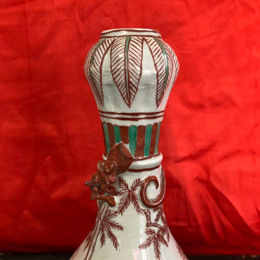 中国　色絵　蒜頭瓶　童子図　大明隆慶年造銘