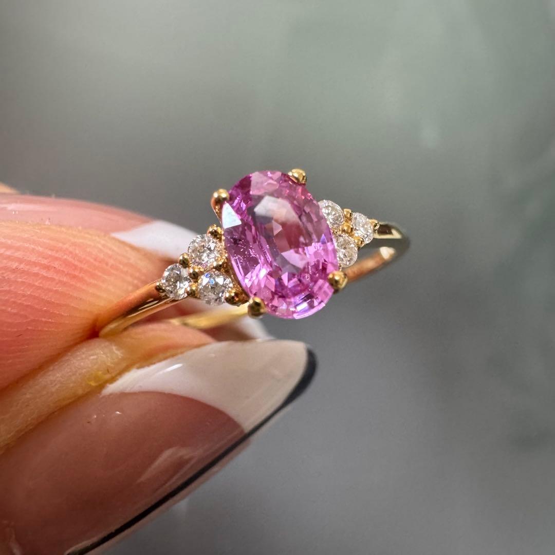 k18金イエローゴールドリング　指輪　ピンクサファイア0.63ct ダイヤモンド