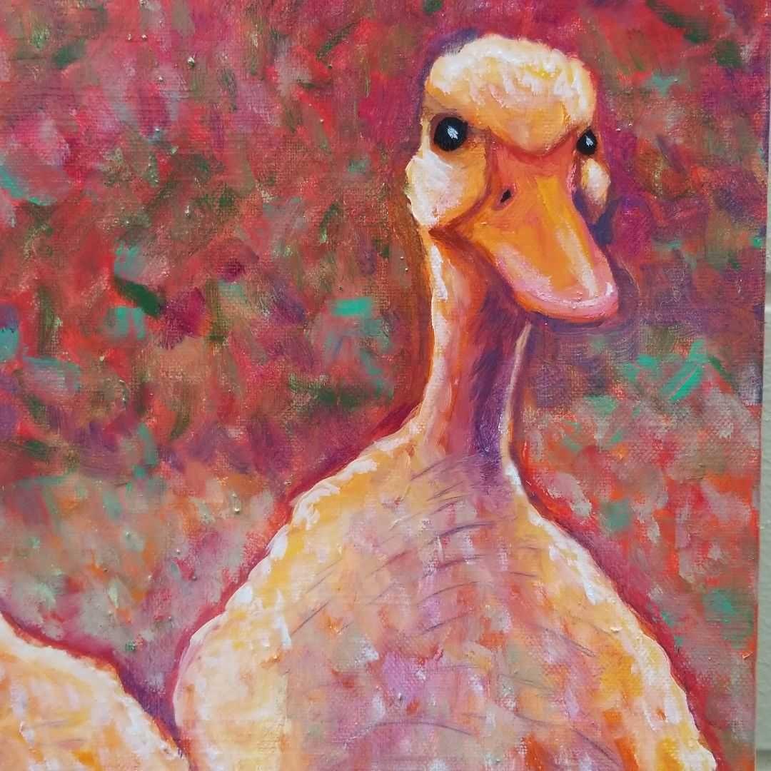 油絵 専用 夕方 寄りそって帰るアヒルの恋人たち