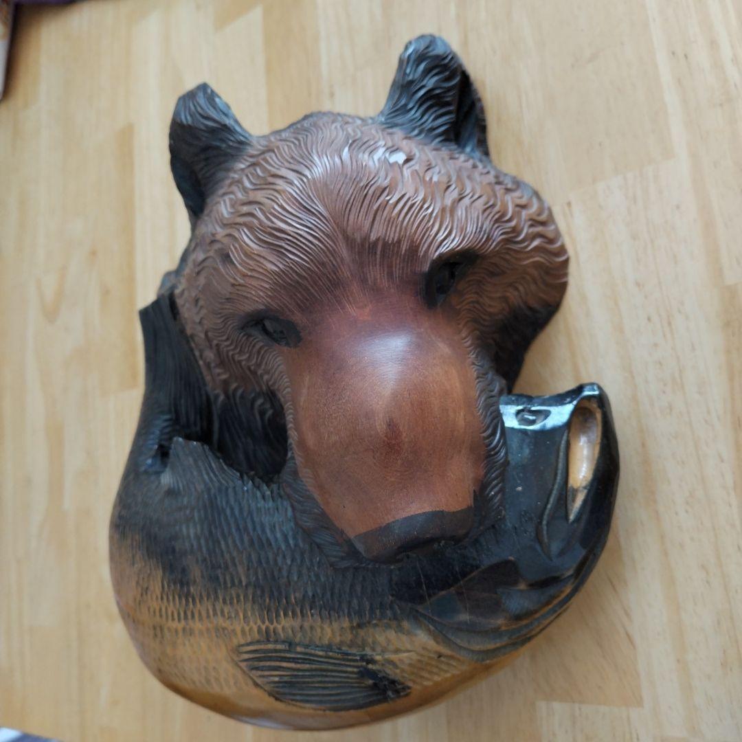木製クマの顔の彫刻 壁掛け