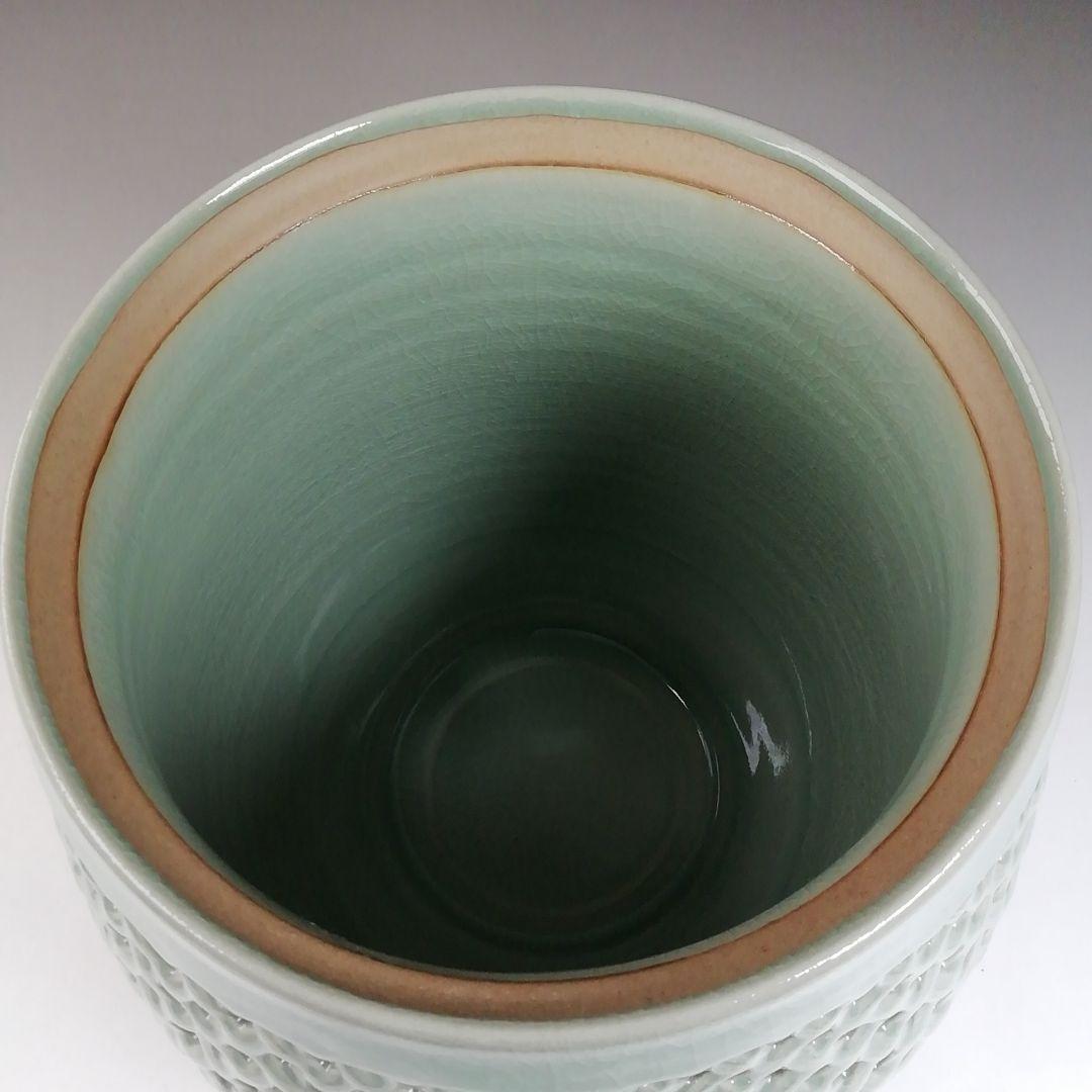 W73 水指 『青磁透刻』『芋頭水指』『金世龍 作』 共箱 茶道具