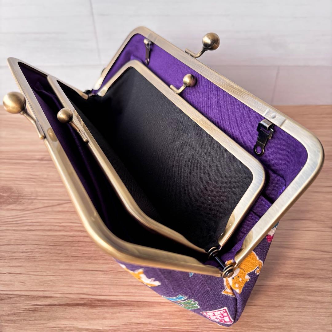 和風 柴犬柄 がま口長財布｜癒し系デザイン・カード収納たっぷり・ハンドメイド