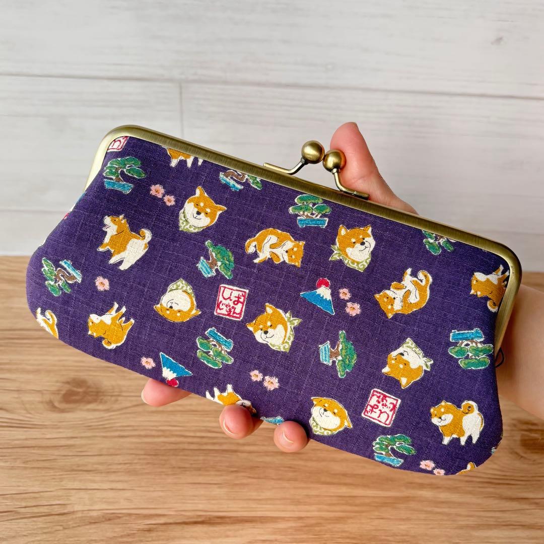 和風 柴犬柄 がま口長財布｜癒し系デザイン・カード収納たっぷり・ハンドメイド