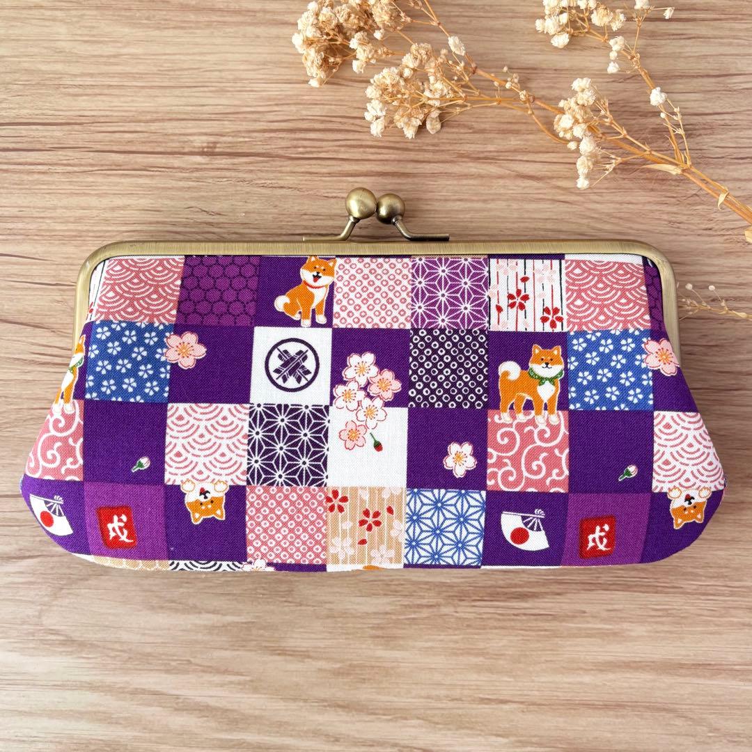 和風 柴犬柄 がま口長財布｜癒し系デザイン・カード収納たっぷり・ハンドメイド