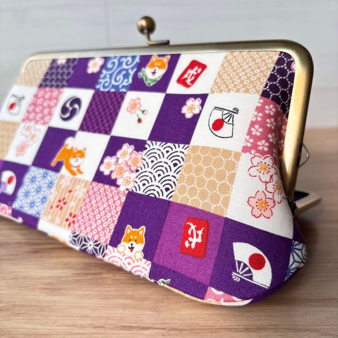 和風 柴犬柄 がま口長財布｜癒し系デザイン・カード収納たっぷり・ハンドメイド