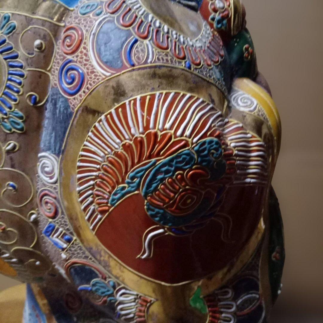 九谷焼 縁起物 特大 笑顔の福の神像 陶器製 45cm アンティーク