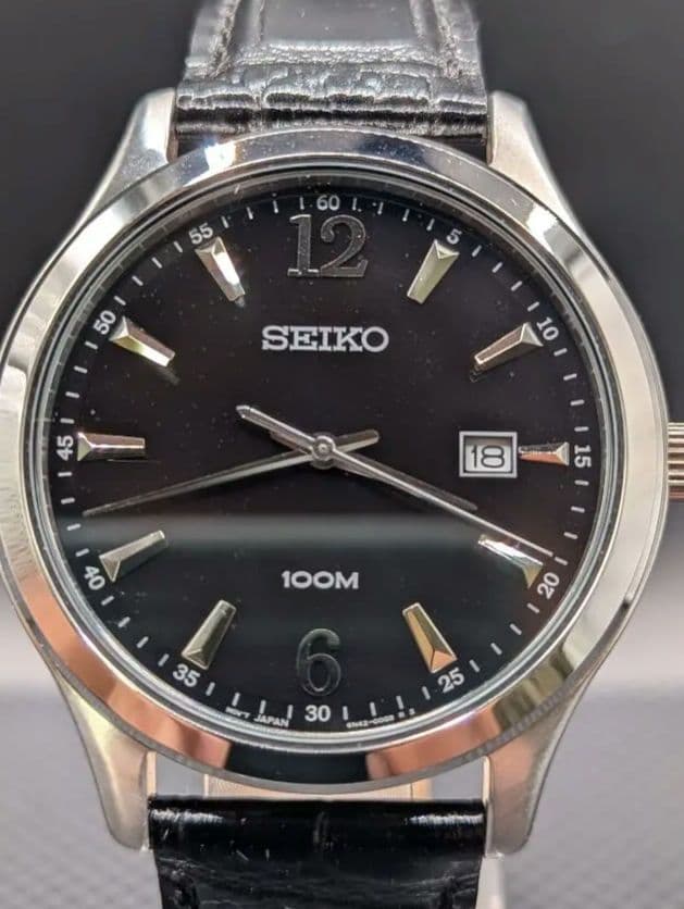 SEIKO セイコー デイト クォーツ ブラック文字盤 6N42-00B0