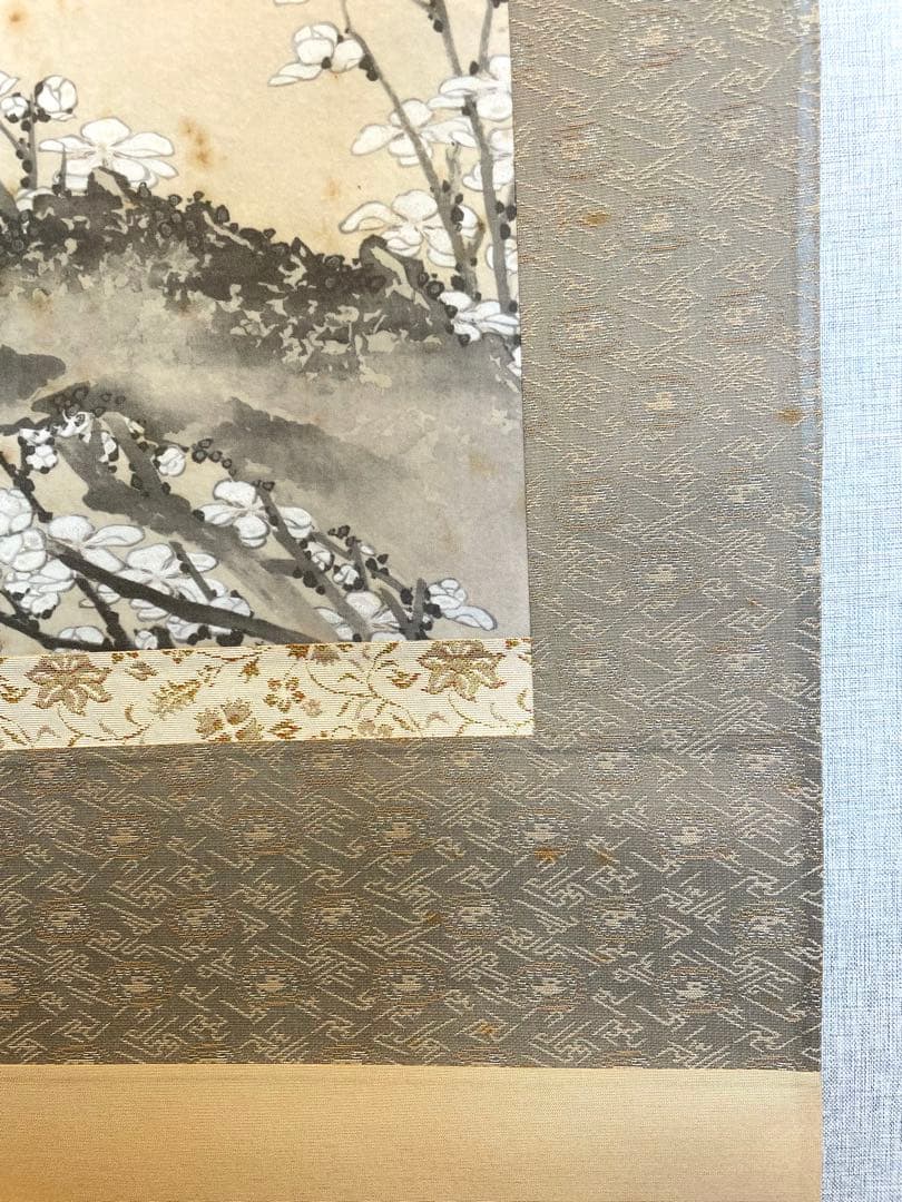 葛飾北斎 「白梅図」印刷工芸 掛軸 掛け軸 絵画 茶掛 春 絵画 日本画