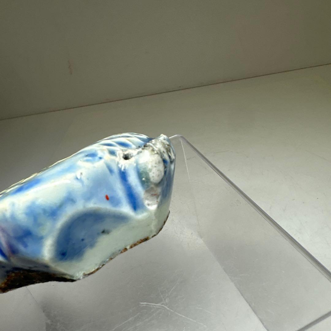 李朝 染付鯉形水滴 幅約8㎝ 東Y7-0414☆2F