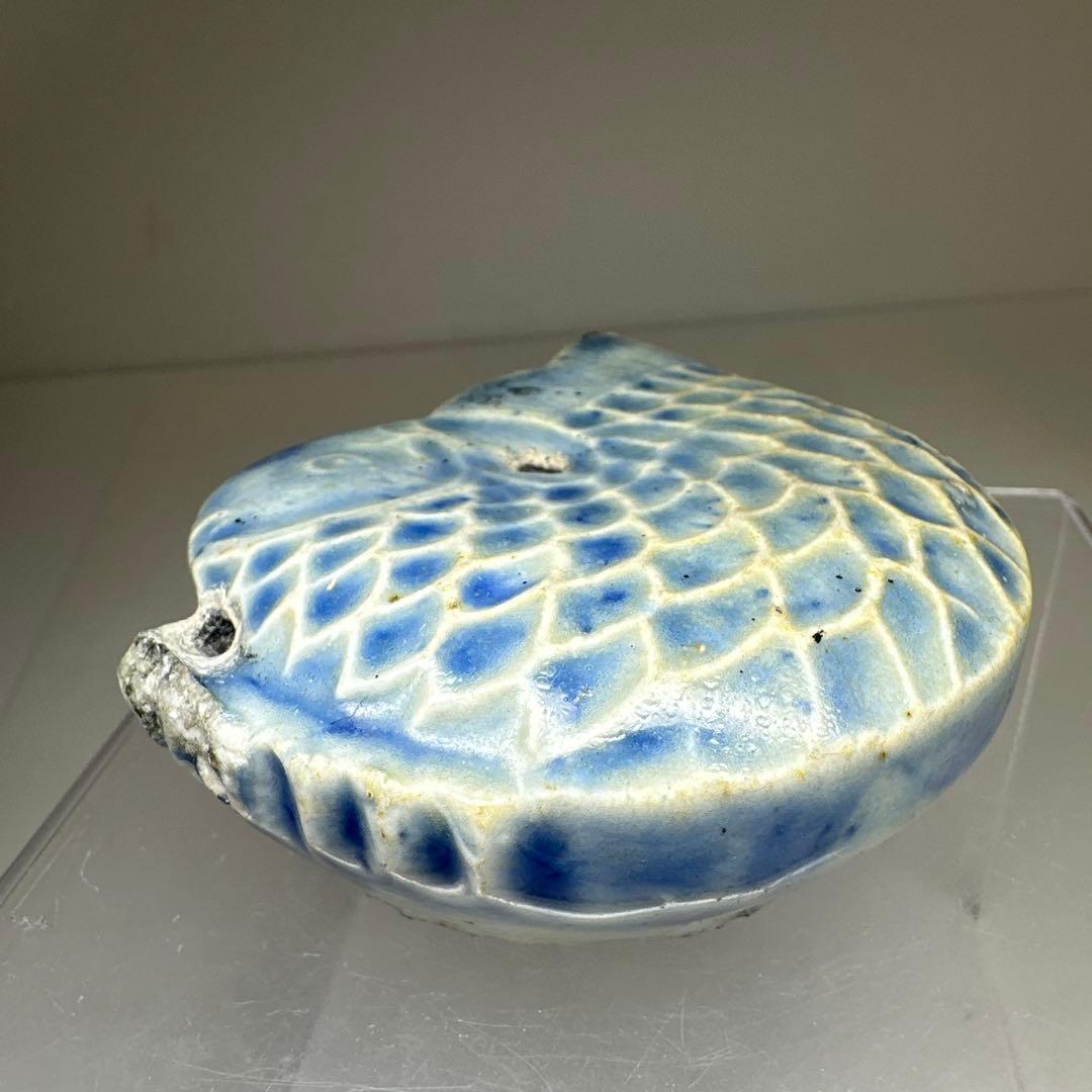 李朝 染付鯉形水滴 幅約8㎝ 東Y7-0414☆2F