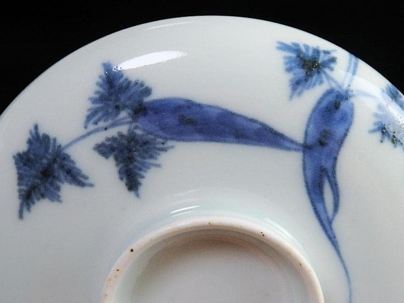 古伊万里 染付 人参に蝶の図 蓋茶碗 江戸期 C452AS-CAy - メルカリ