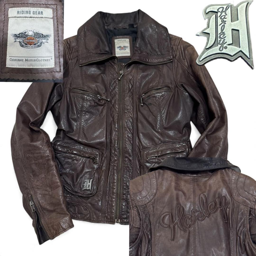 Harley-Davidson シングルライダース 牛革 ロゴ エンボス L