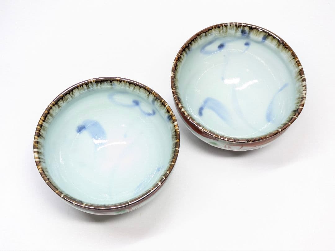 斉山窯 太田恵 作 赤絵 碗 一対