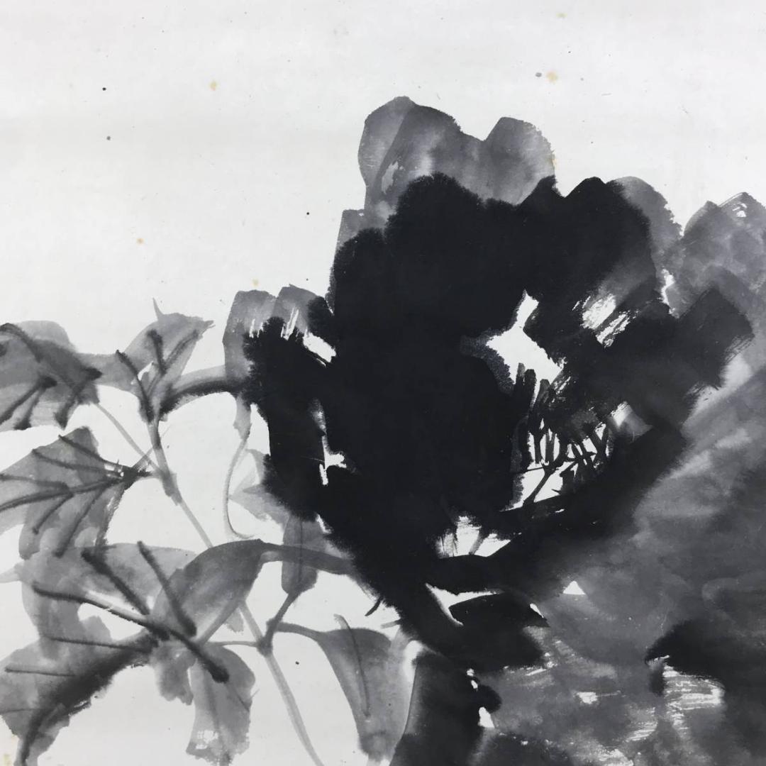 真作/藤井松山/黒牡丹図/牡丹図/花図/掛軸/名家伝来/AD-947