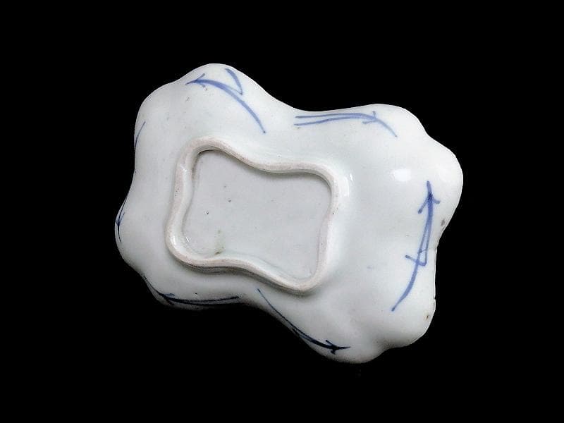 古伊万里　型刷印判　幾何学紋に草花紋の図　変形皿　江戸期E478AS-CRf