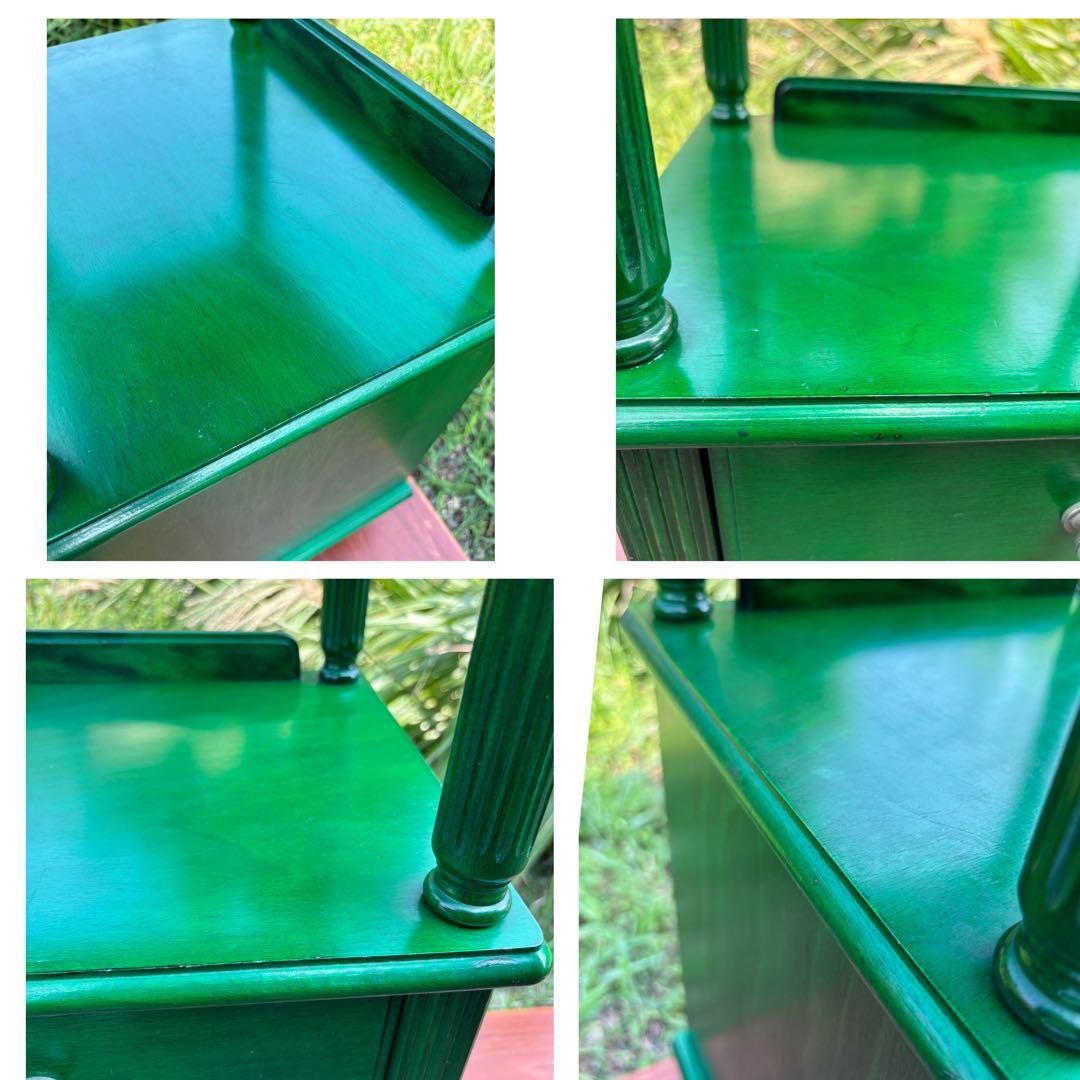 昭和レトロ グリーンの木製電話台・ファックス台 飾り棚 花台