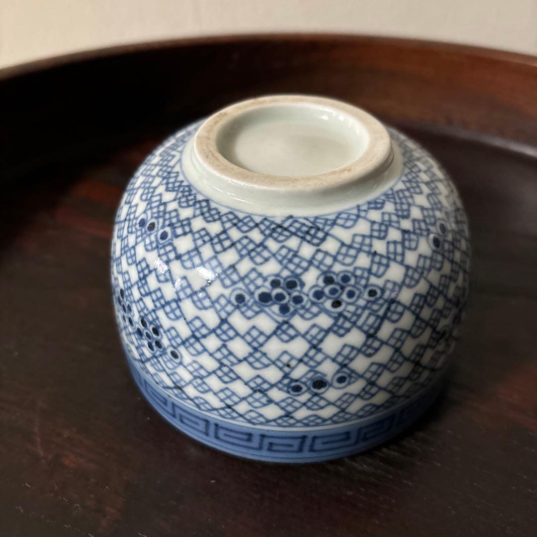 古伊万里幾何学紋染付 湯呑み1点 ころ茶碗 江戸時代 アンティーク 白磁