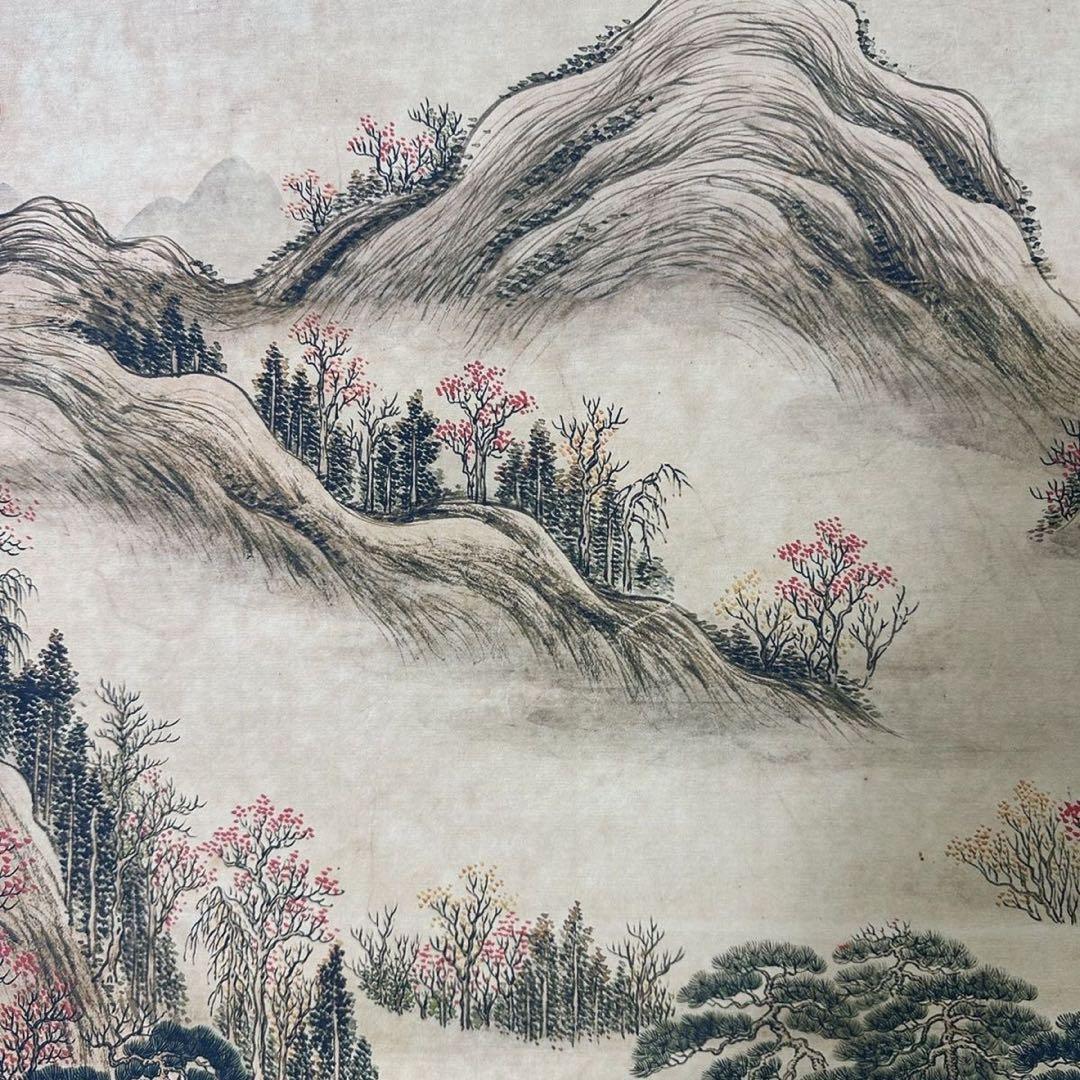 【証明書付】郎世寧《怡園図》 中堂画　防偽標識あり　掛け軸　70×173cm