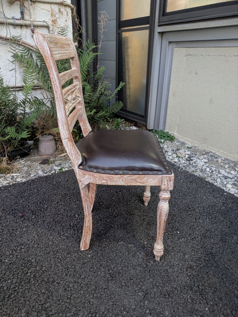フランスアンティーク調 本革シャビーシック デスクチェア チーク材