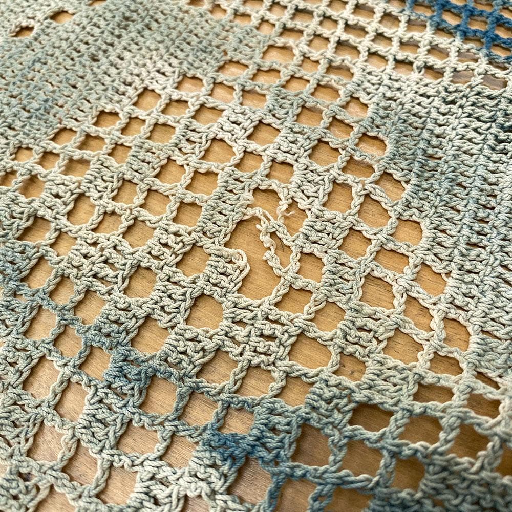 希少 特大 アンティーク ヴィンテージ 藍染め レース クロス カバー