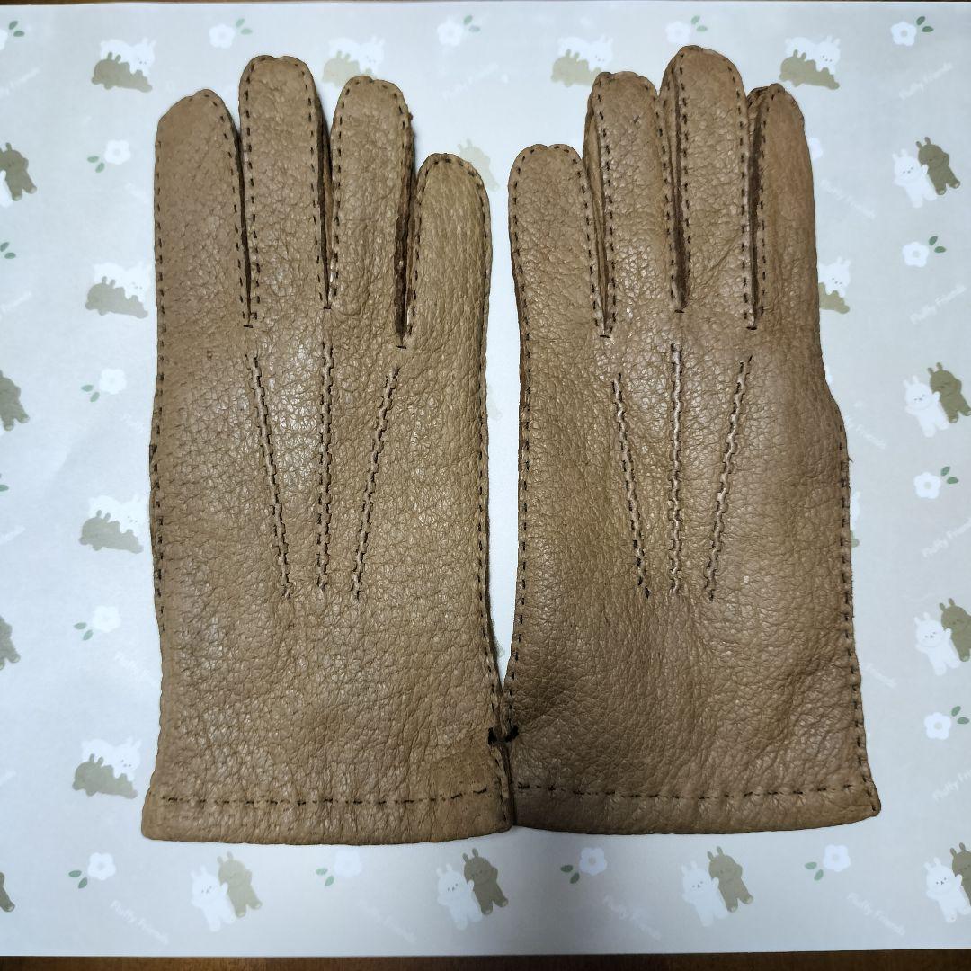 未使用 ペッカリー革手袋 カシミヤライニング タン