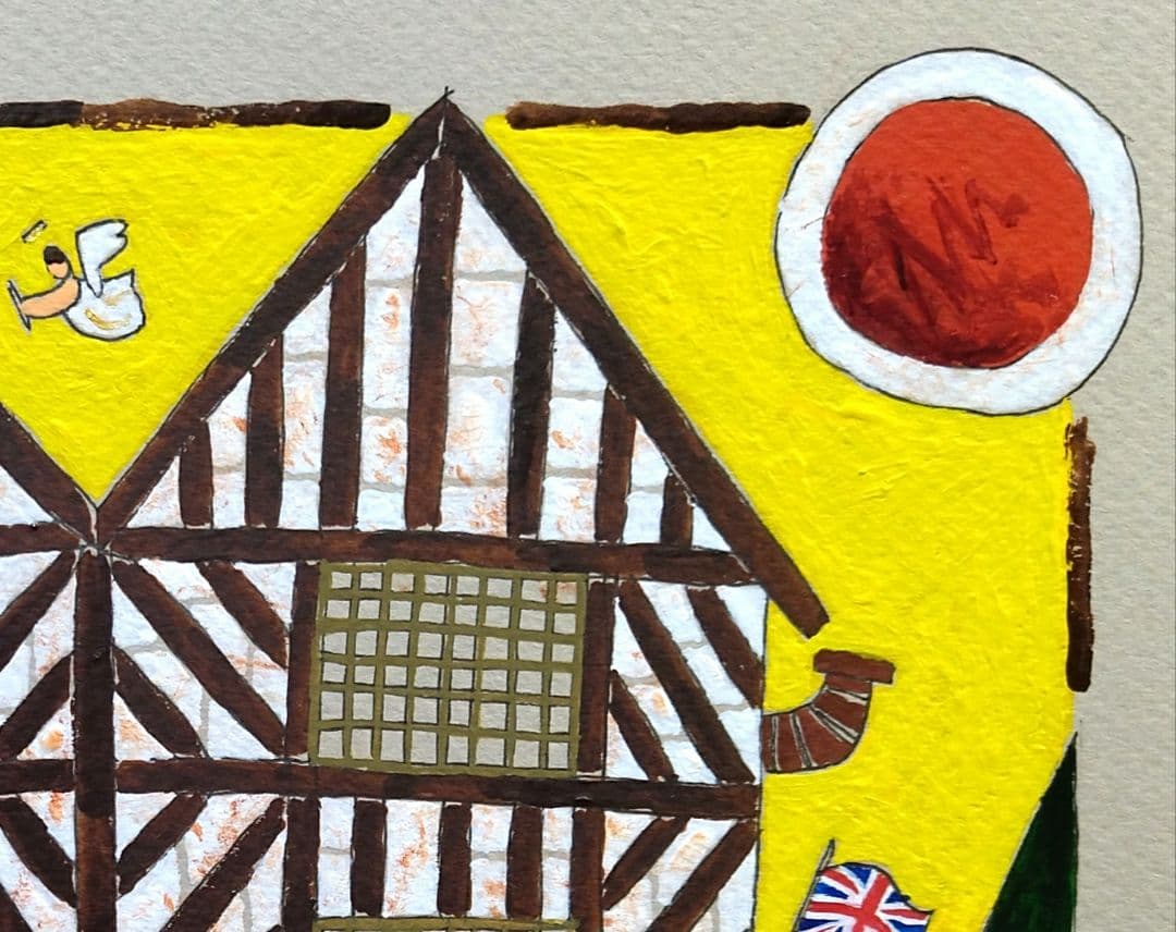 奥村ユズル　水彩画原画　英国パブ「岸辺の舟」