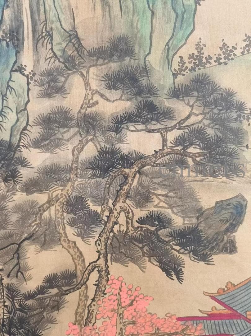 中国古美術 近代 絹本手描き 呉湖帆作款 山水画 掛軸 三尺 牙