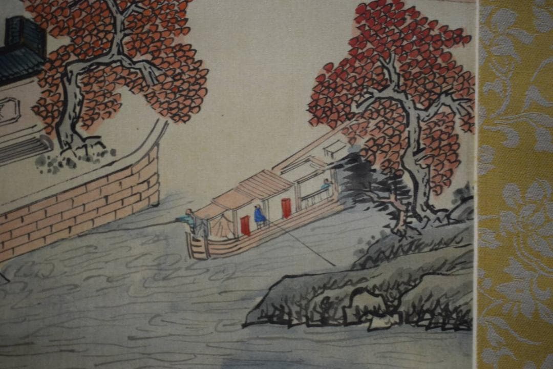 模写/張継/寒山寺画賛/寒山寺/楓橋夜泊/布袋屋掛軸HJ-637