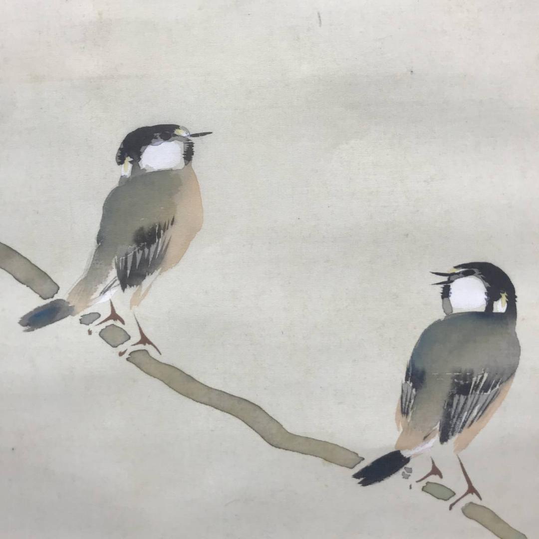 【真作】岡田蘇水/桜小禽図/桜に小鳥図/掛軸/名家伝来/AC-477