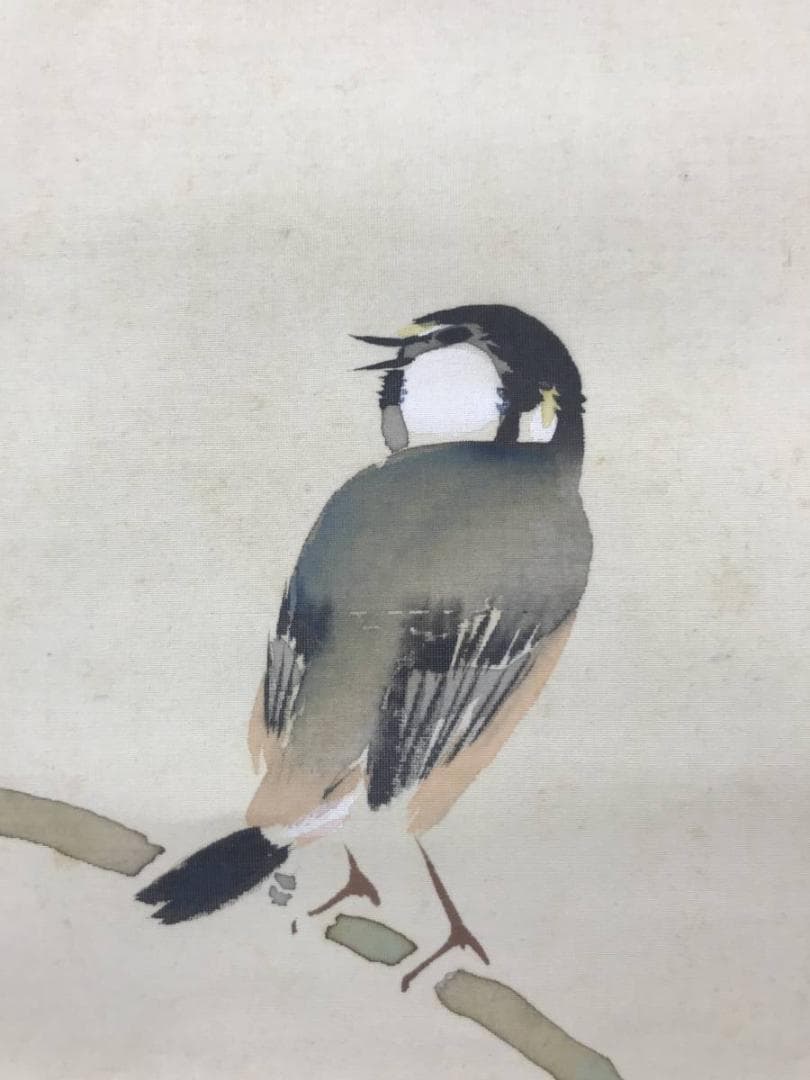 【真作】岡田蘇水/桜小禽図/桜に小鳥図/掛軸/名家伝来/AC-477