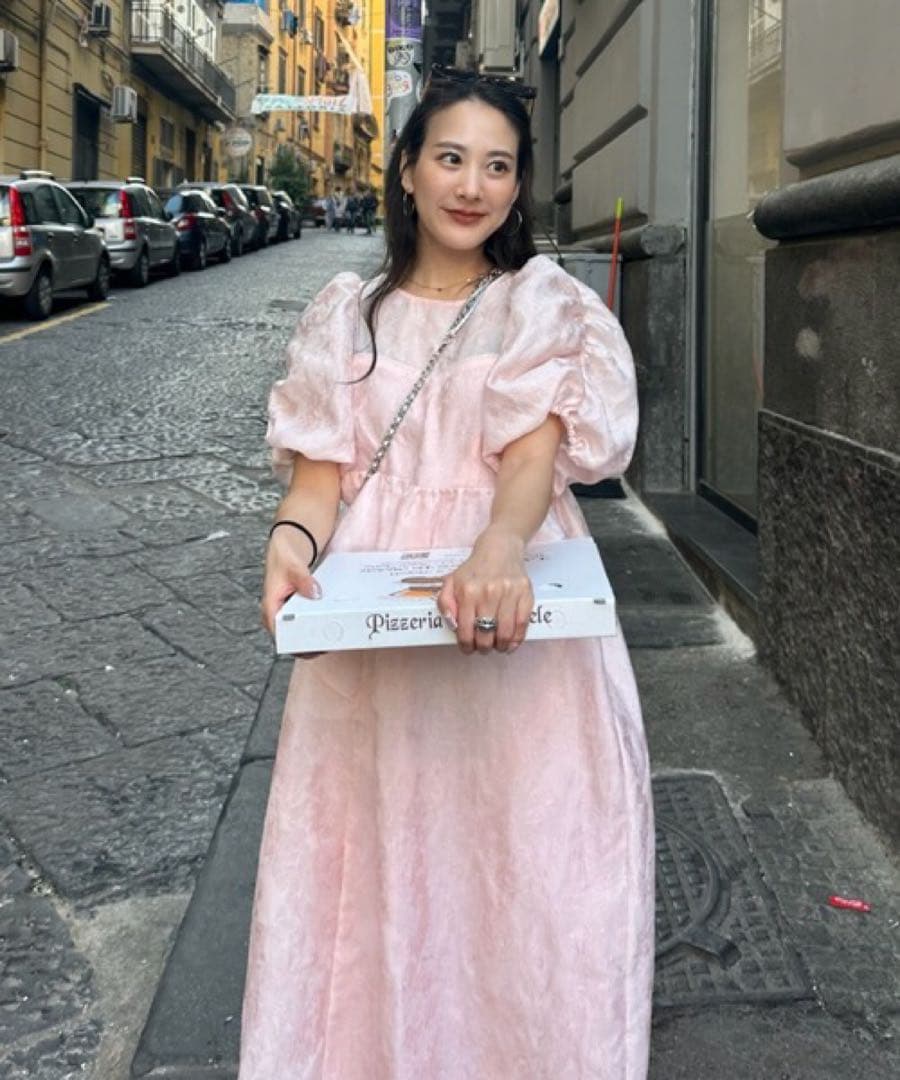 ANDRESD bubble sleeve jacquard dress M