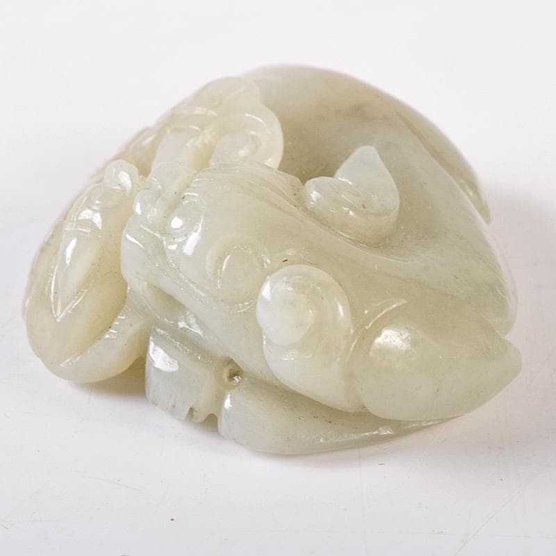 中国 玉石彫刻 神獣 根付 紙鎮 置物 C 8599E