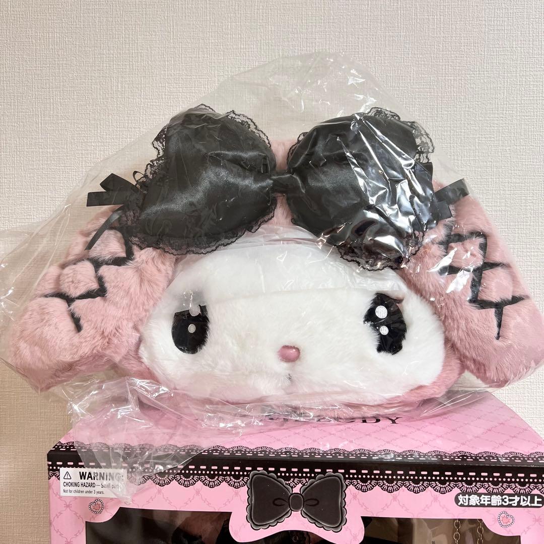 お顔厳選 フェイス形トートバッグぬいぐるみ真夜中のメロクロ マイメロディ