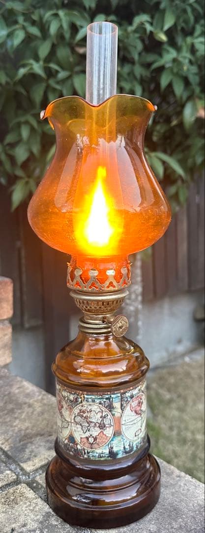 アンティーク調 オイルランプ 世界地図柄 ガラス製 オイルランプ