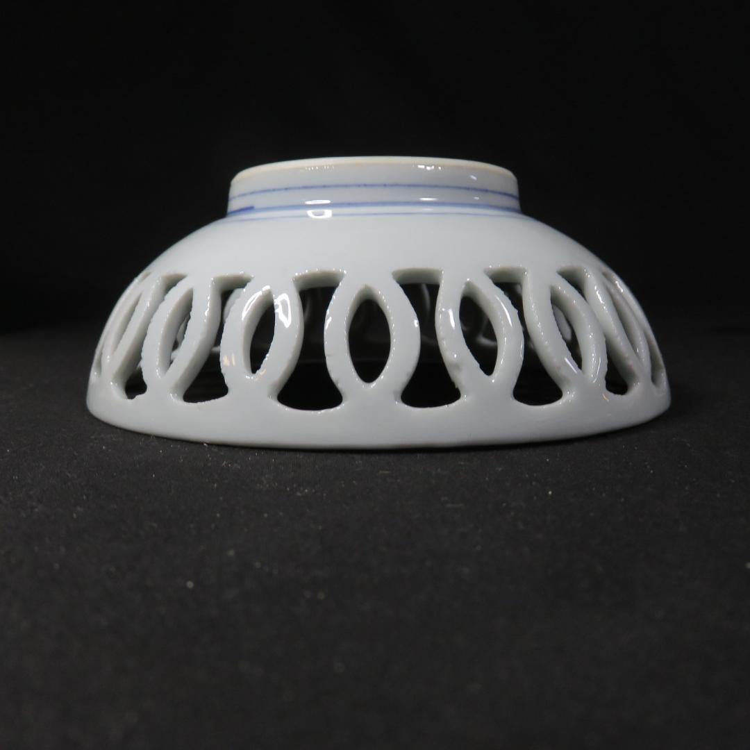 透かし なます皿 染付 うずら 鳥 2枚 古伊万里 変わり種 希少