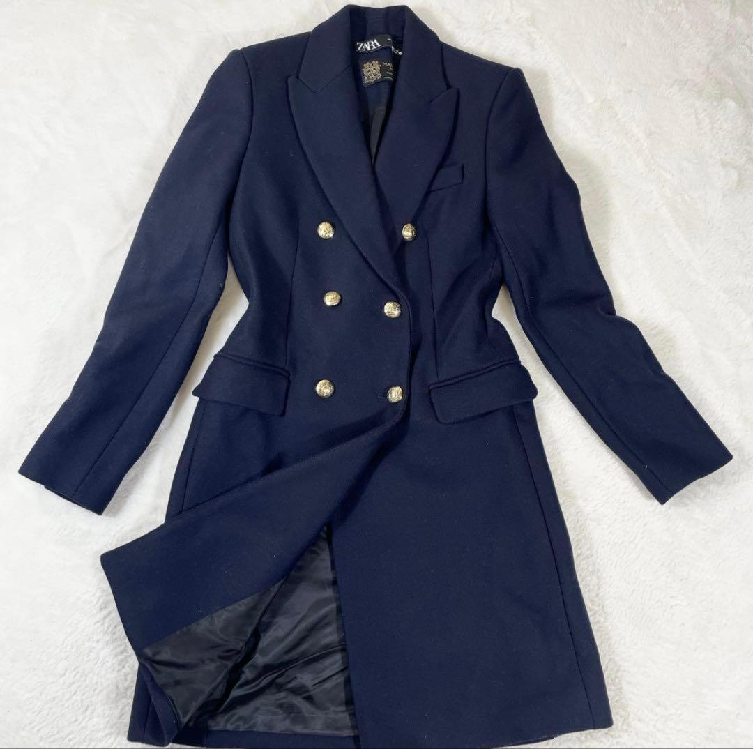 ZARA MANTECOネイビー ダブルブレスト チェスターコート - メルカリ