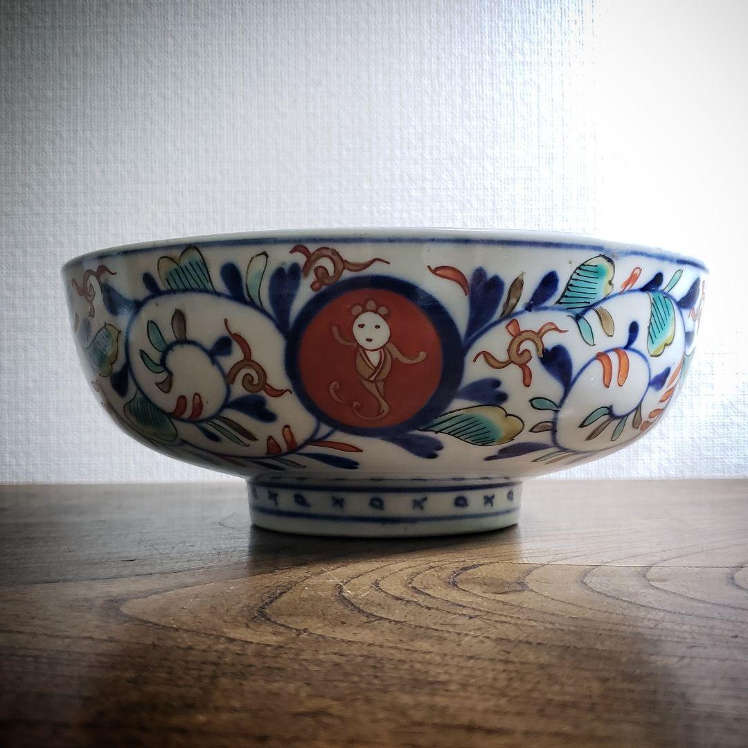鉢 丼 古伊万里 色絵 牡丹 菊 幽霊 江戸後期 明治 珍品 伊万里焼