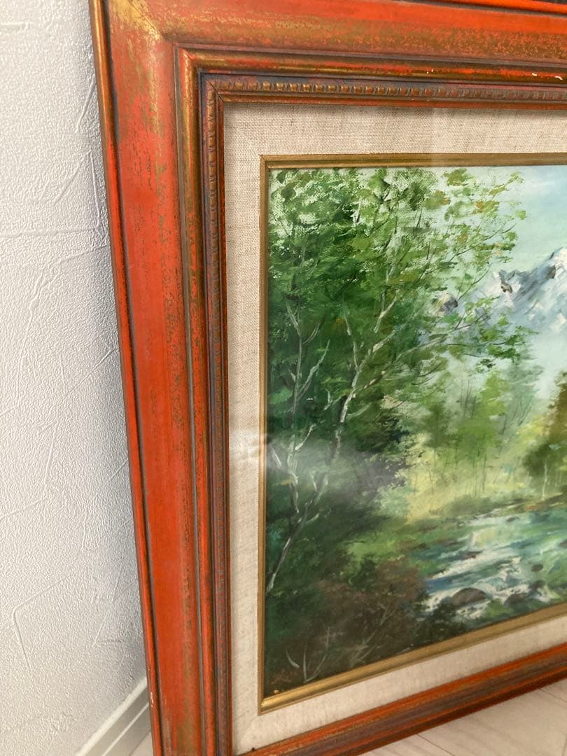 油彩画 山と川の風景 北岳　今井弘画伯　Ｆ8号
