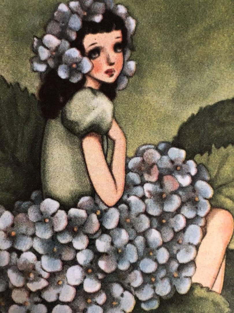 昭和レトロ、中原淳一、【あぢさい】、年代物・希少画集画 、新品高級額 額装付