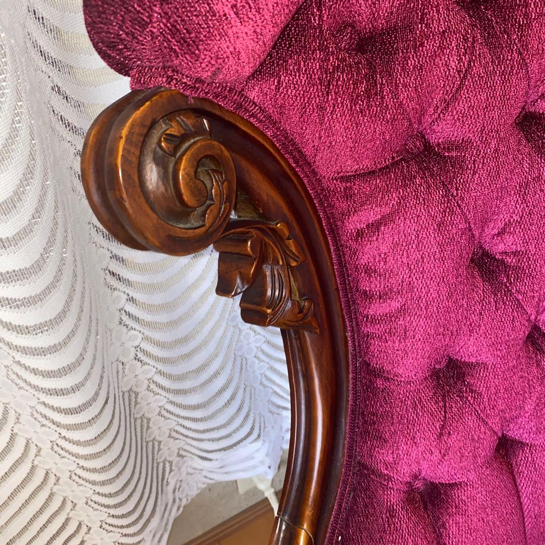 イタリア製ロココアンティークワインレッドのクラシック椅子濃いピンク
