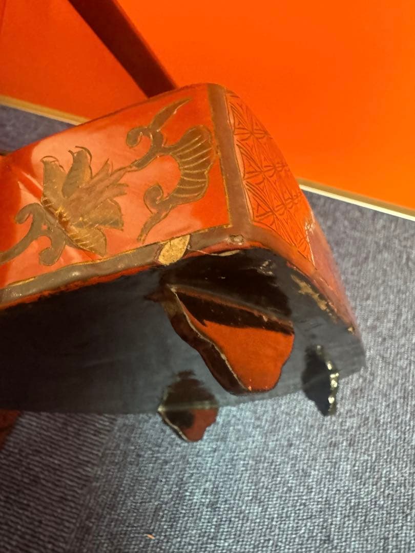 1818 中国骨董　新渡染付蓋付　木製　漆塗　提重　時代物