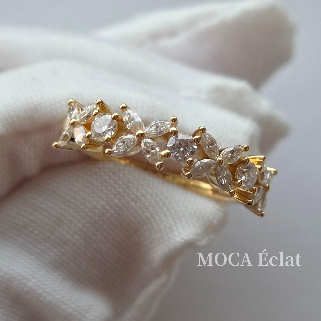 モアサナイト フラワーハーフエタニティリング｜GTC鑑別書付き《約14号》