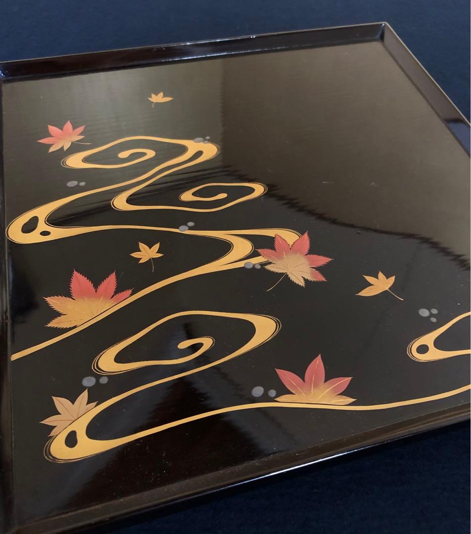黒塗 流水紅葉蒔絵 脚付膳 四方膳10客 木製漆器 木箱　250725F1❗️割引