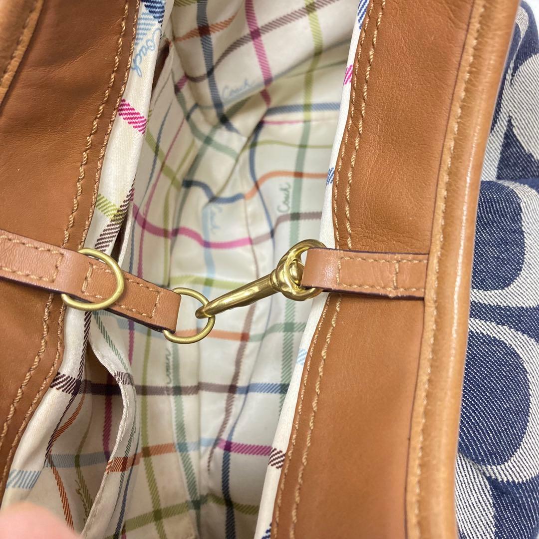 COACH デニム　トートバッグ ハンドバッグ　シグネチャー　レザー　肩掛け