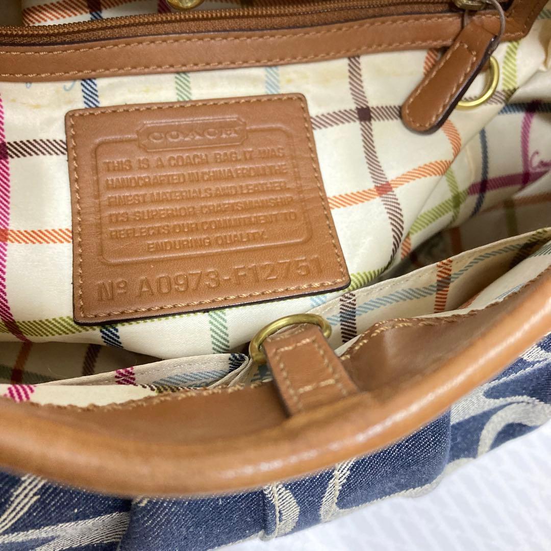 COACH デニム　トートバッグ ハンドバッグ　シグネチャー　レザー　肩掛け