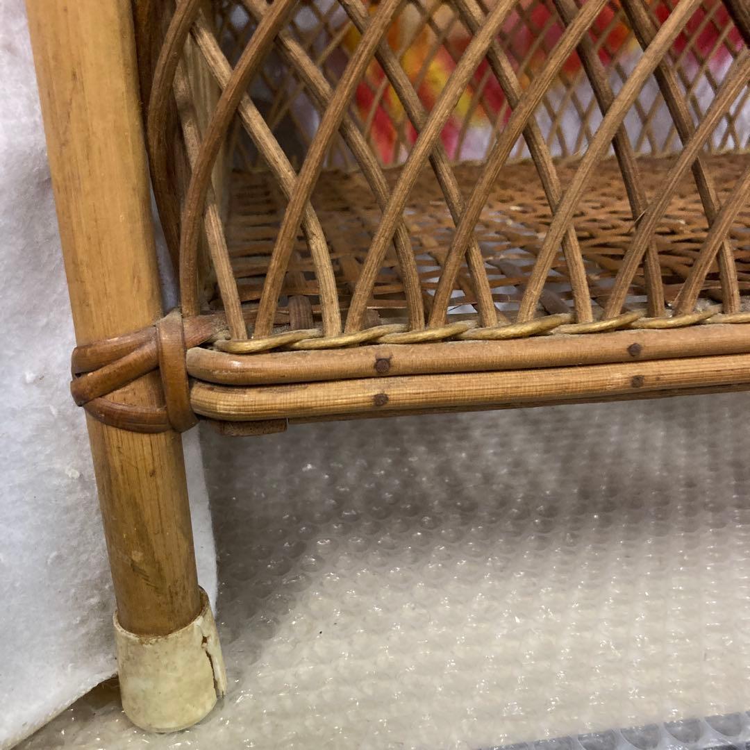 籐 ラタン 2段 ランドリーラック 脱衣かご 脱衣籠 古家具 レトロ家具