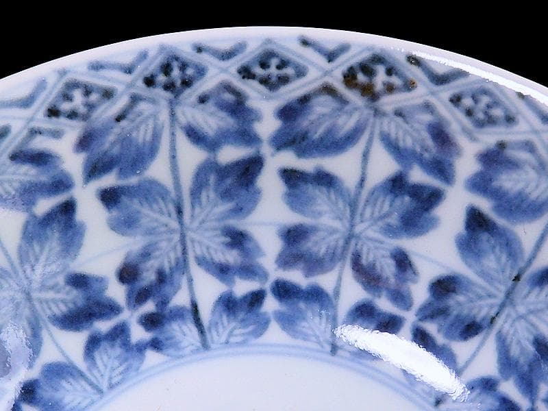 古伊万里　染付　牡丹葉繋ぎ紋　膾皿　春寒鉢　江戸期　C617AS-CVp